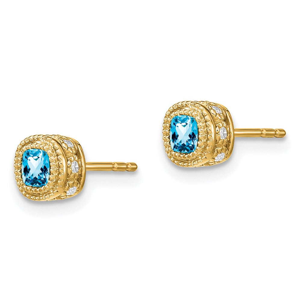 14k Cushion Blue Topaz and Diamond Earrings