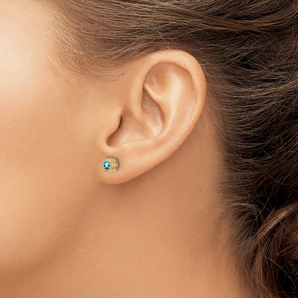 14k Cushion Blue Topaz and Diamond Earrings