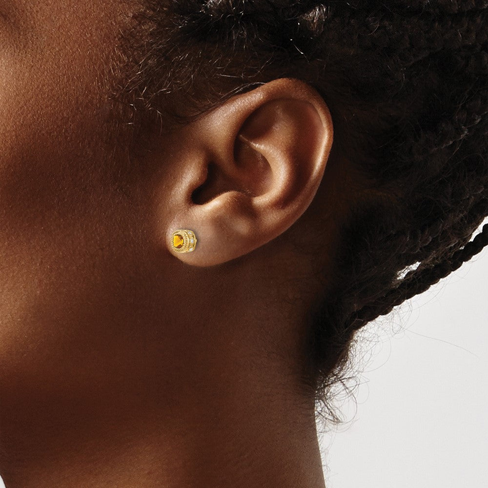 14k Cushion Citrine and Diamond Earrings