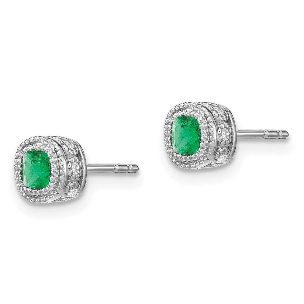 14k White Gold Emerald and Diamond Earrings