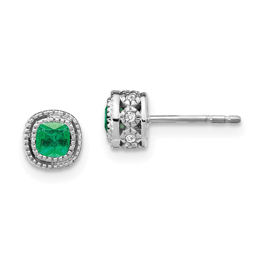 14k White Gold Emerald and Diamond Earrings