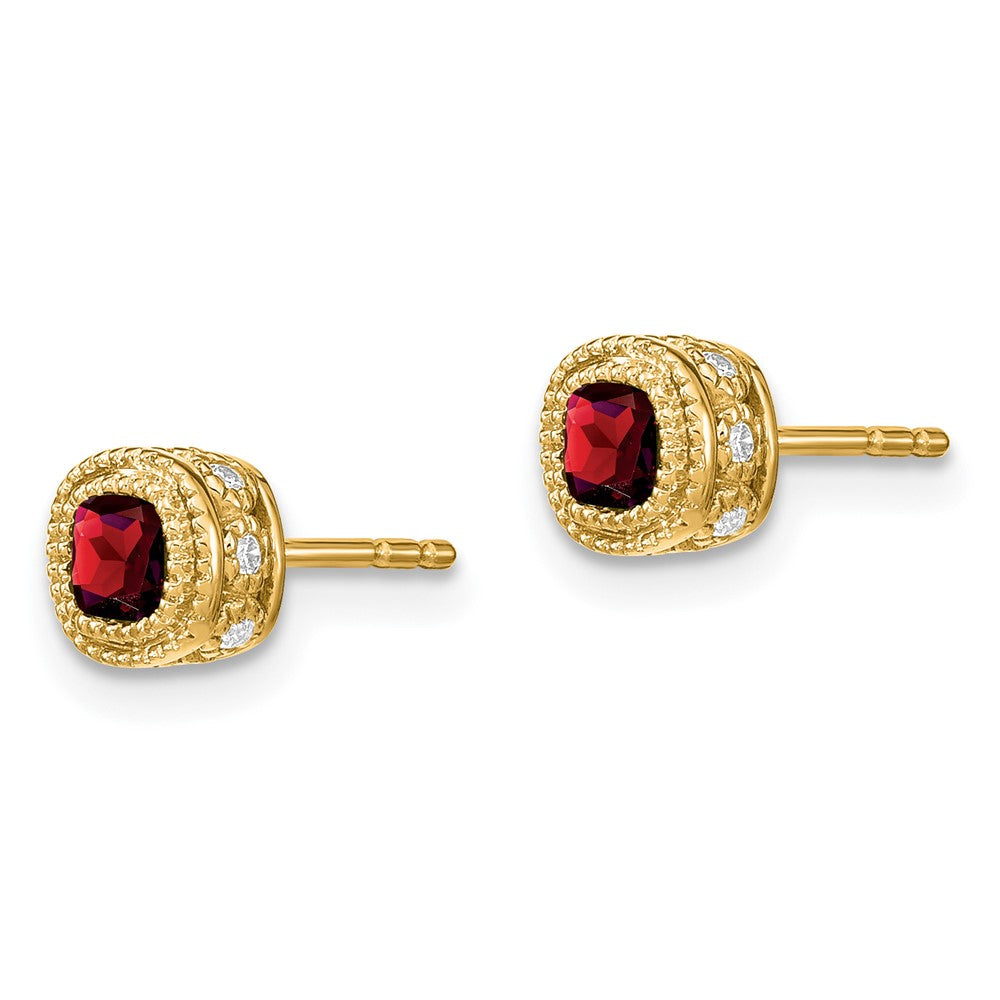 14k Cushion Garnet and Diamond Earrings