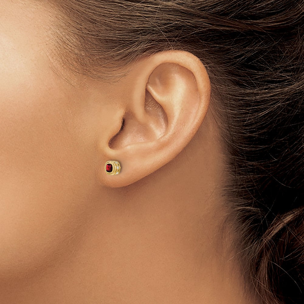 14k Cushion Garnet and Diamond Earrings