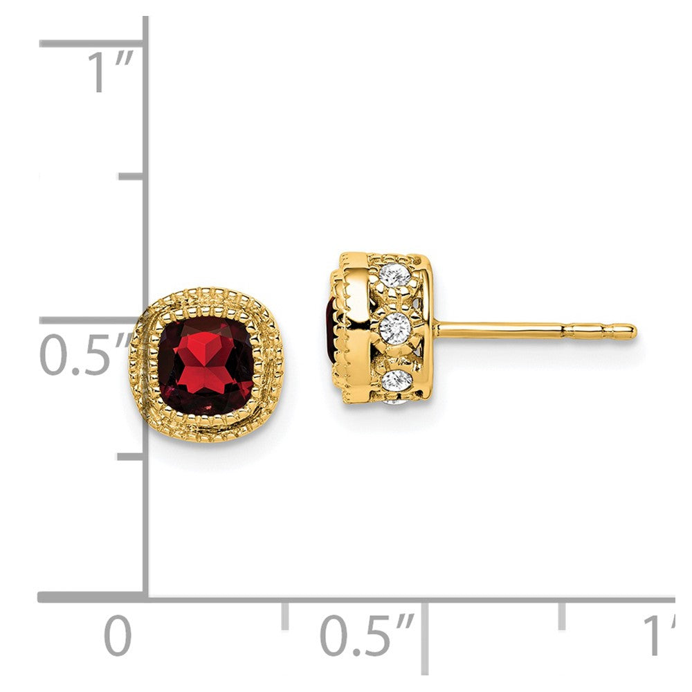 14k Cushion Garnet and Diamond Earrings