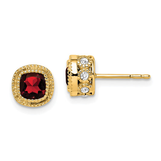 14k Cushion Garnet and Diamond Earrings