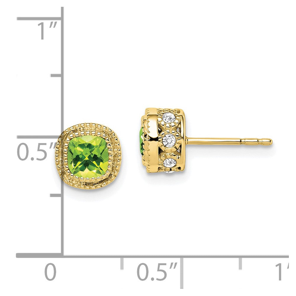 10k Cushion Peridot and Diamond Earrings