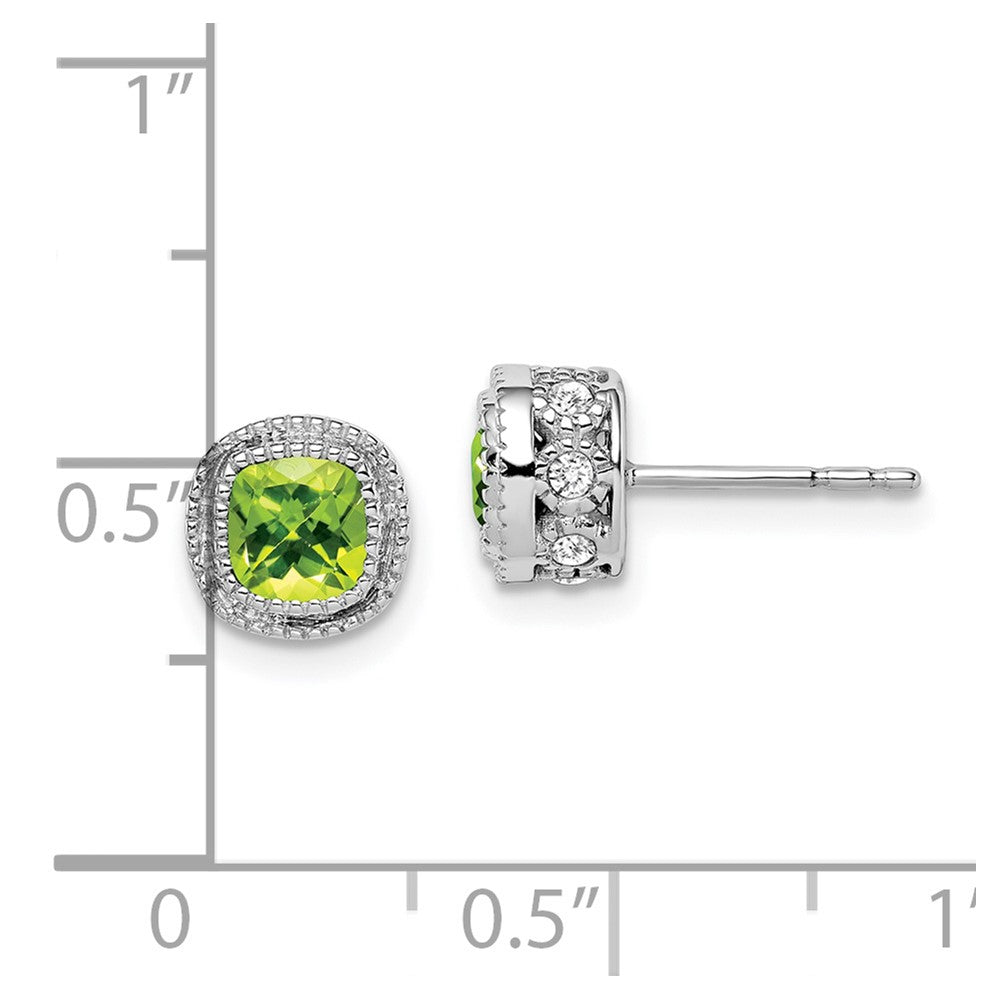 14k White Gold Cushion Peridot and Diamond Earrings