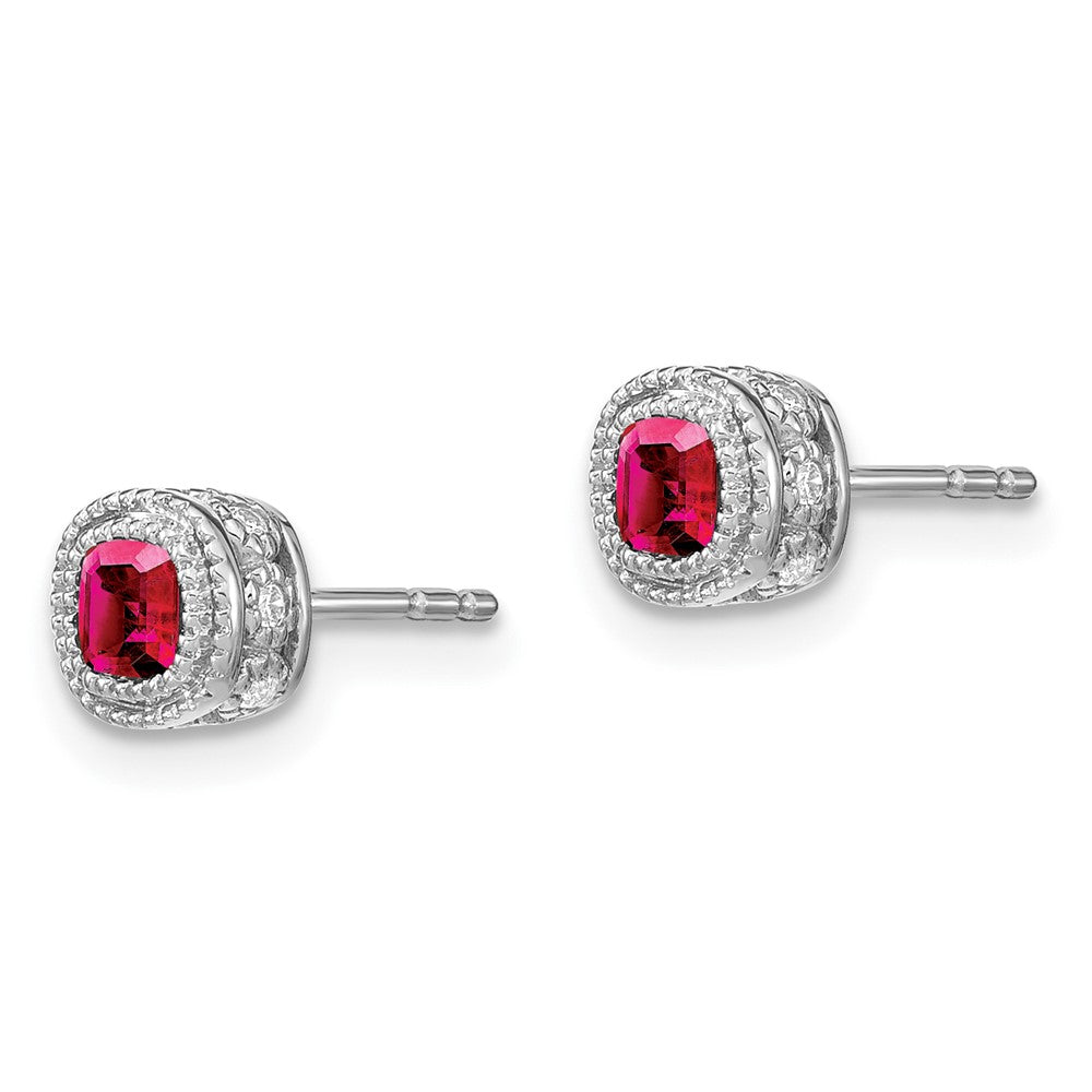 14k White Gold Cushion Ruby and Diamond Earrings