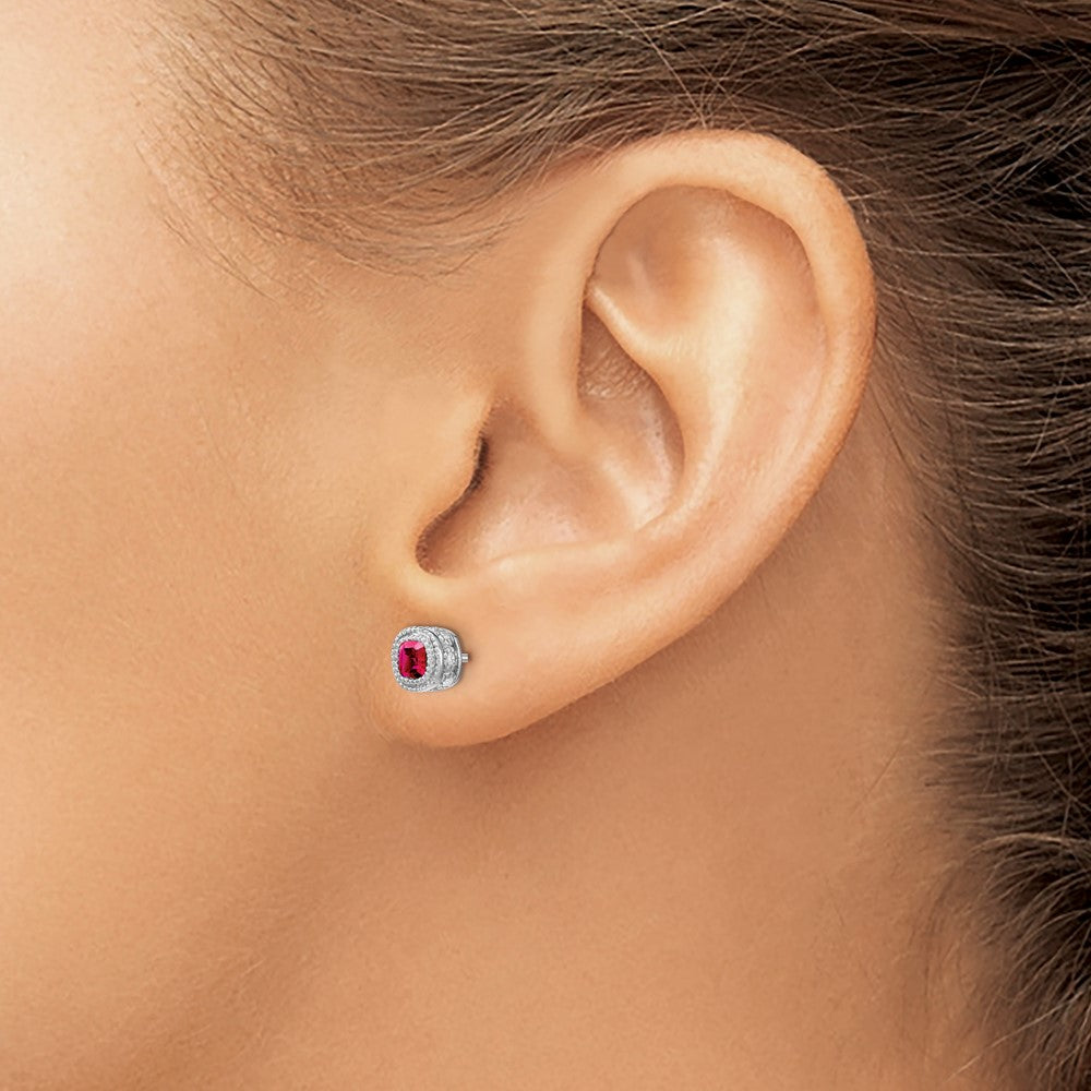 14k White Gold Cushion Ruby and Diamond Earrings
