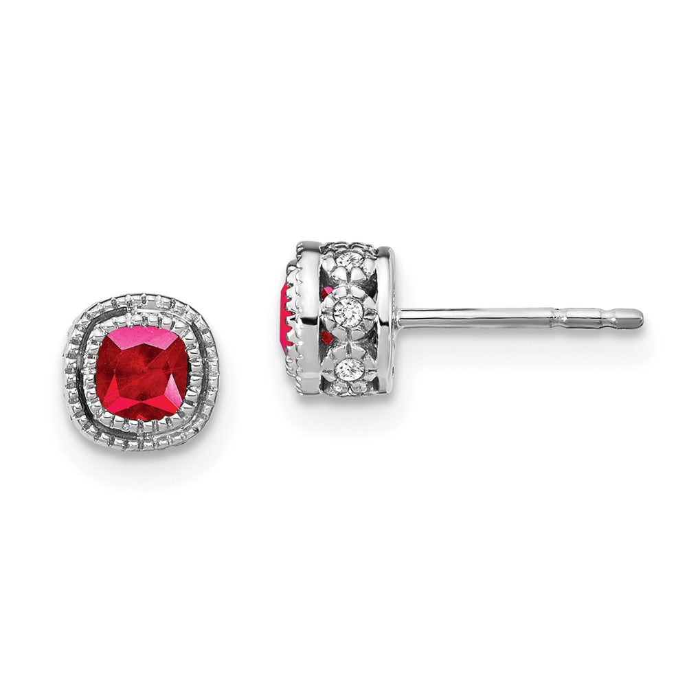 14k White Gold Cushion Ruby and Diamond Earrings