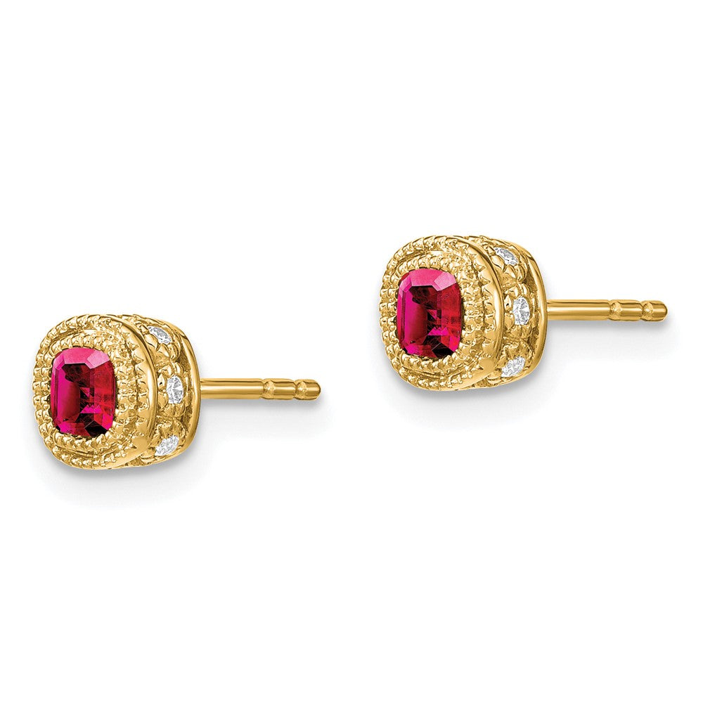 14k Cushion Ruby and Diamond Earrings