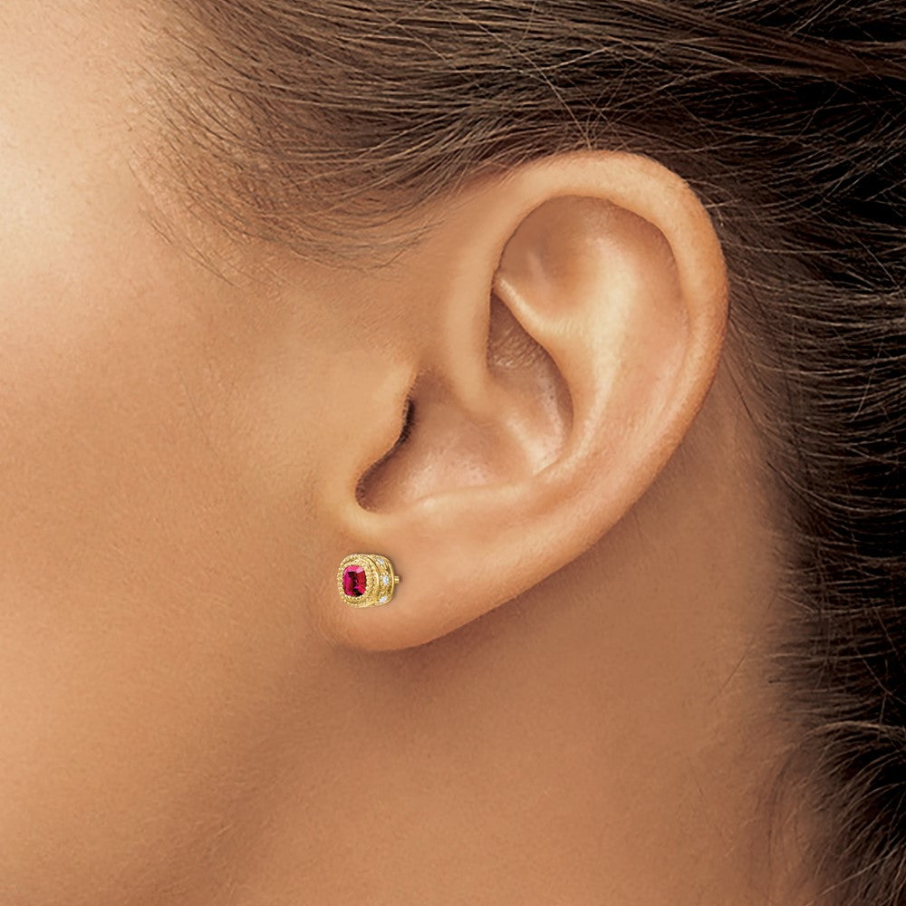 14k Cushion Ruby and Diamond Earrings