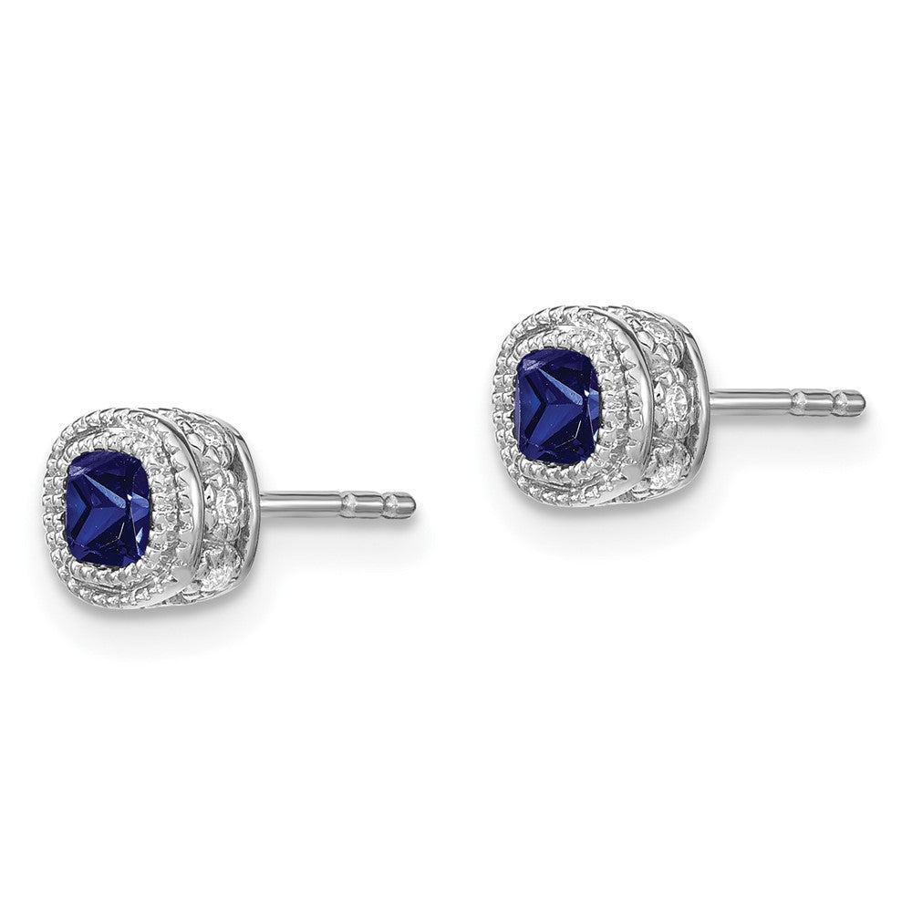 14k White Gold Cushion Sapphire and Diamond Earrings