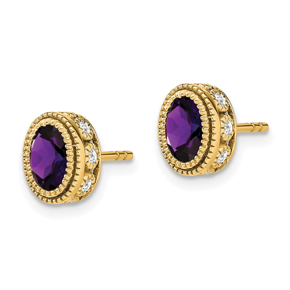 14k Oval Amethyst and Diamond Earrings