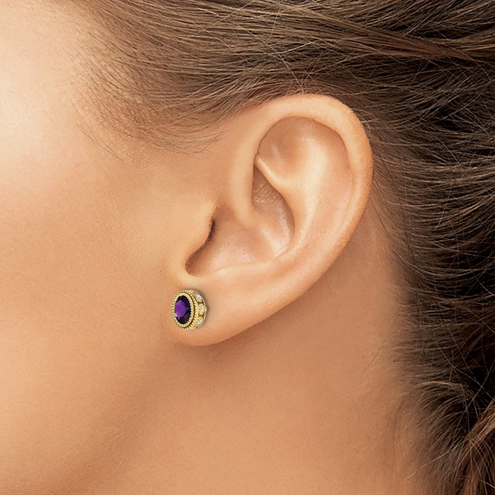 14k Oval Amethyst and Diamond Earrings