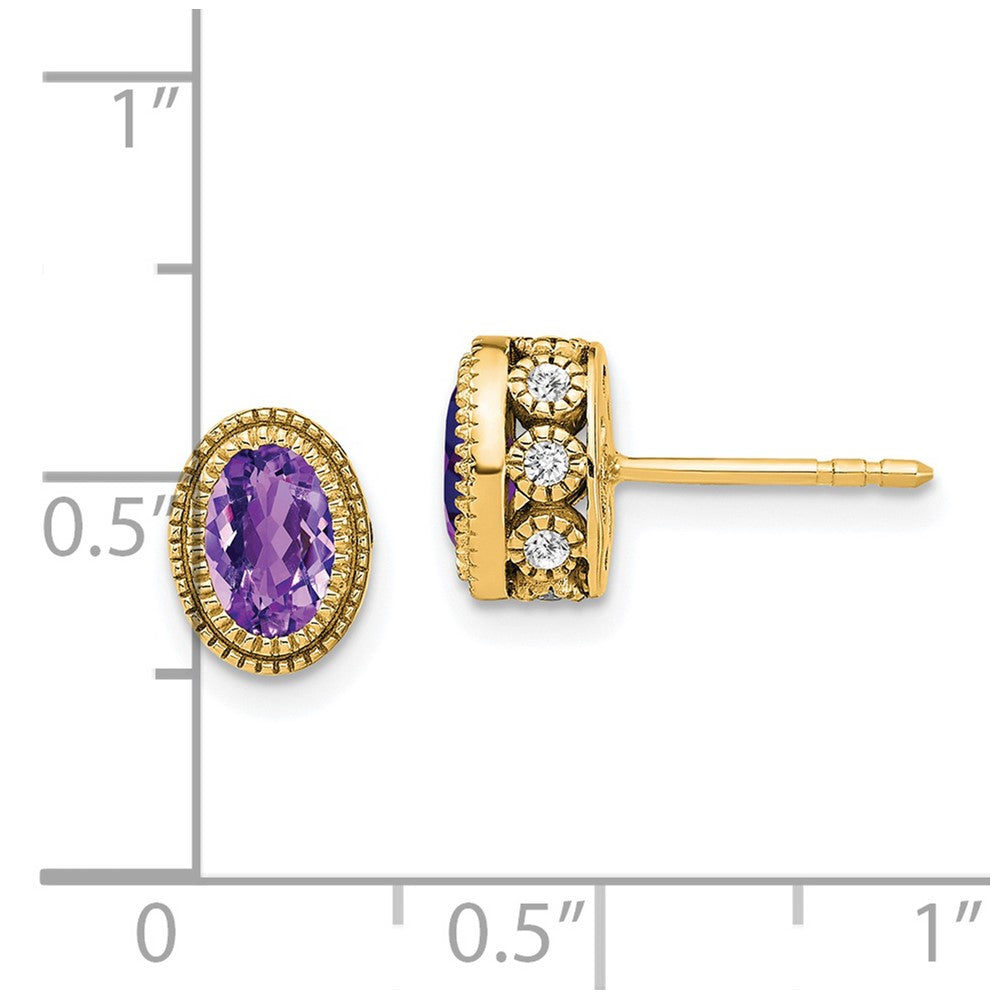 14k Oval Amethyst and Diamond Earrings