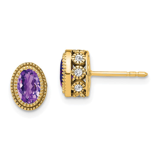 14k Oval Amethyst and Diamond Earrings