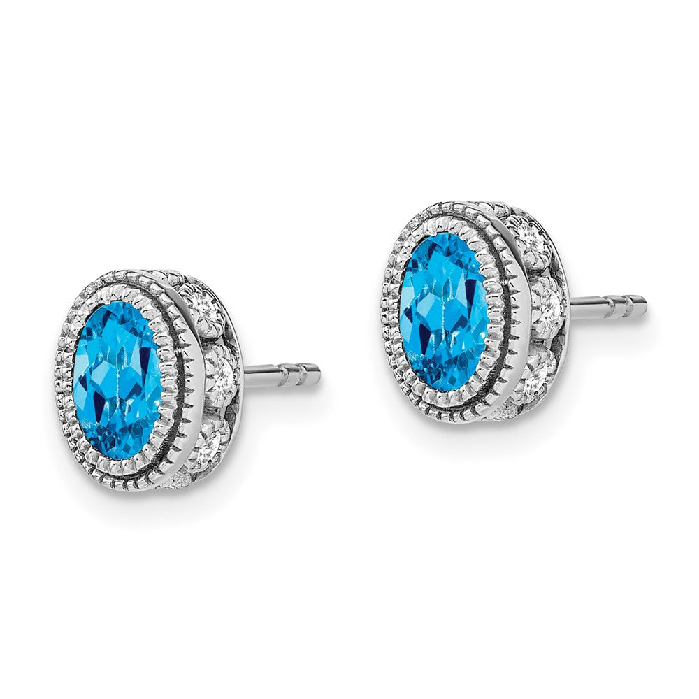 14k White Gold Oval Blue Topaz and Diamond Earrings