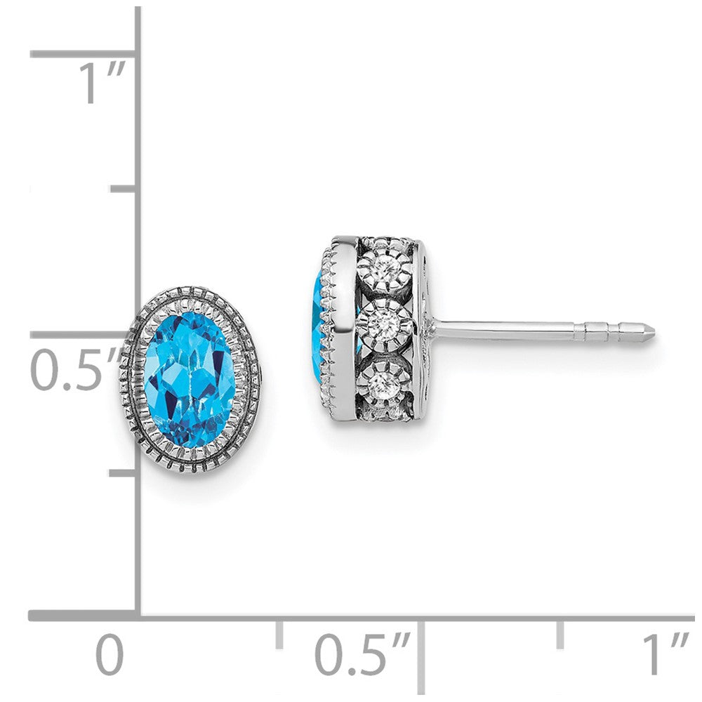 14k White Gold Oval Blue Topaz and Diamond Earrings