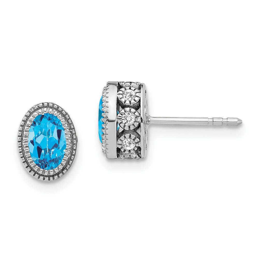 14k White Gold Oval Blue Topaz and Diamond Earrings