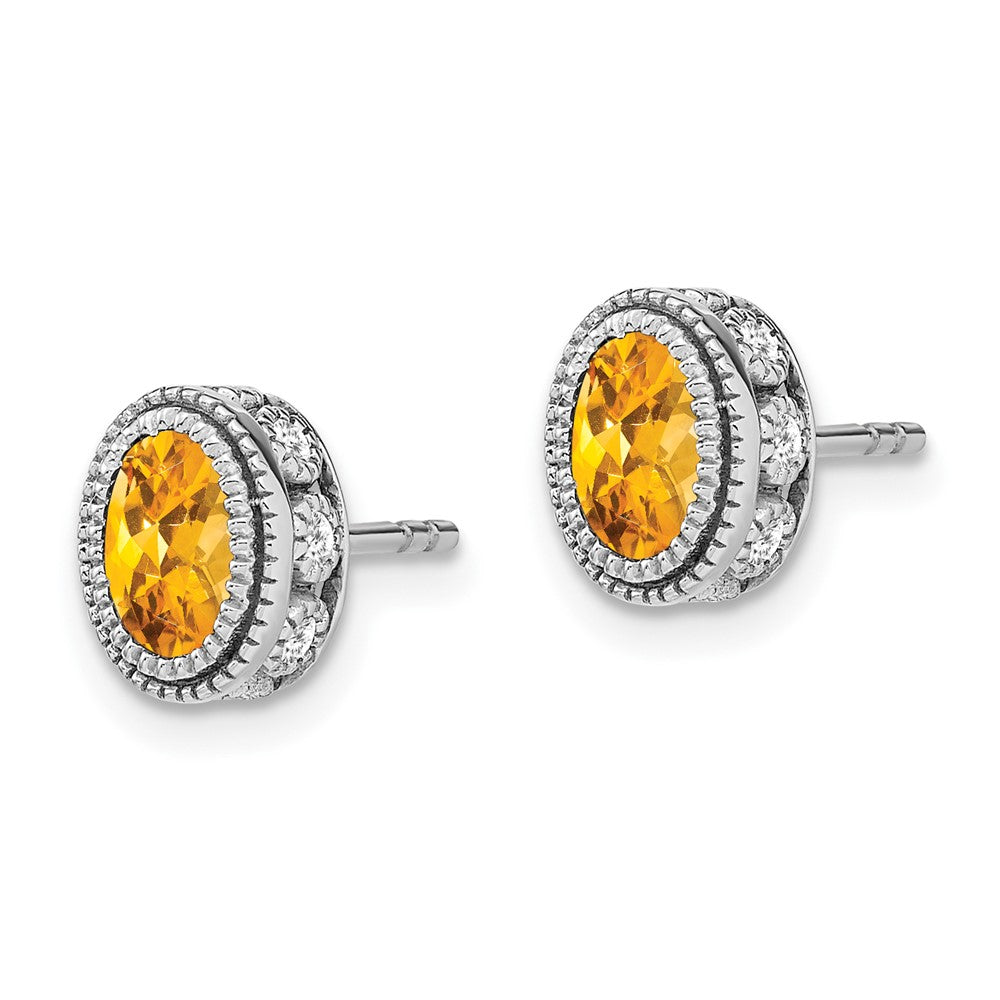14k White Gold Oval Citrine and Diamond Earrings
