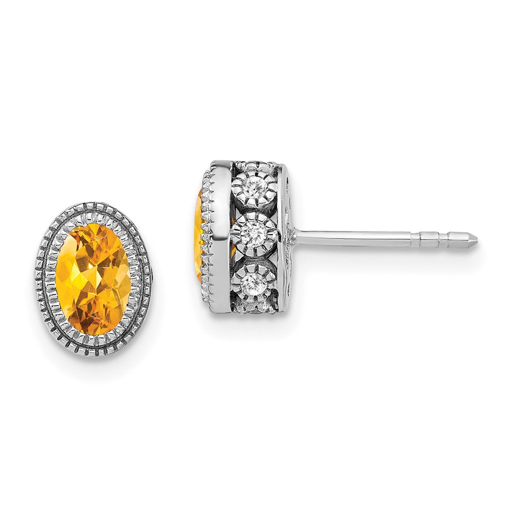 14k White Gold Oval Citrine and Diamond Earrings