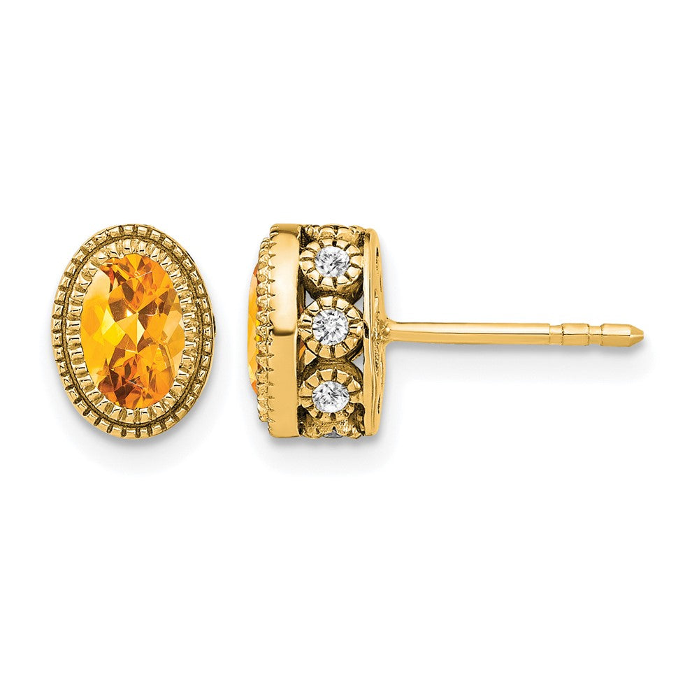 14k Oval Citrine and Diamond Earrings