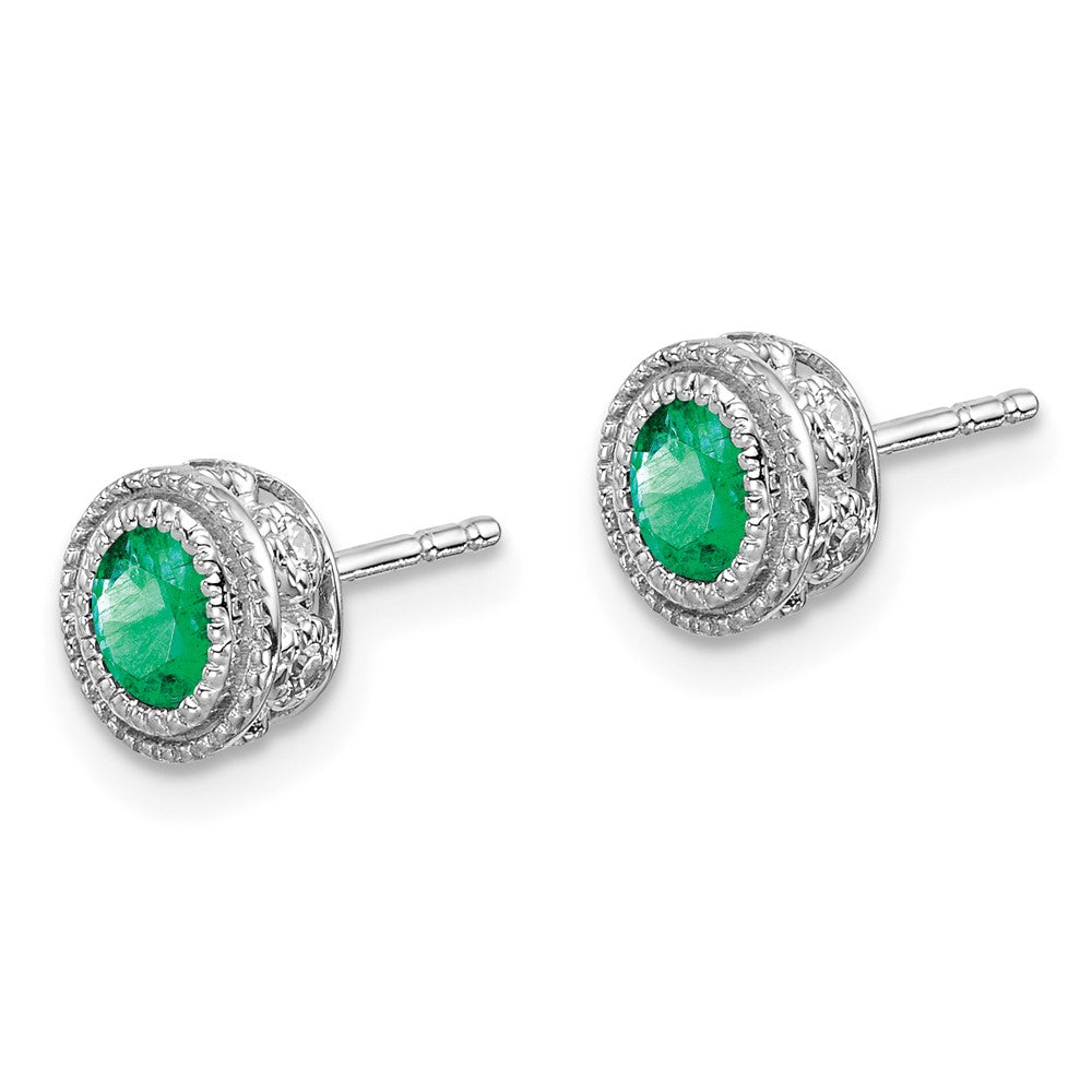 14k White Gold Emerald and Diamond Earrings