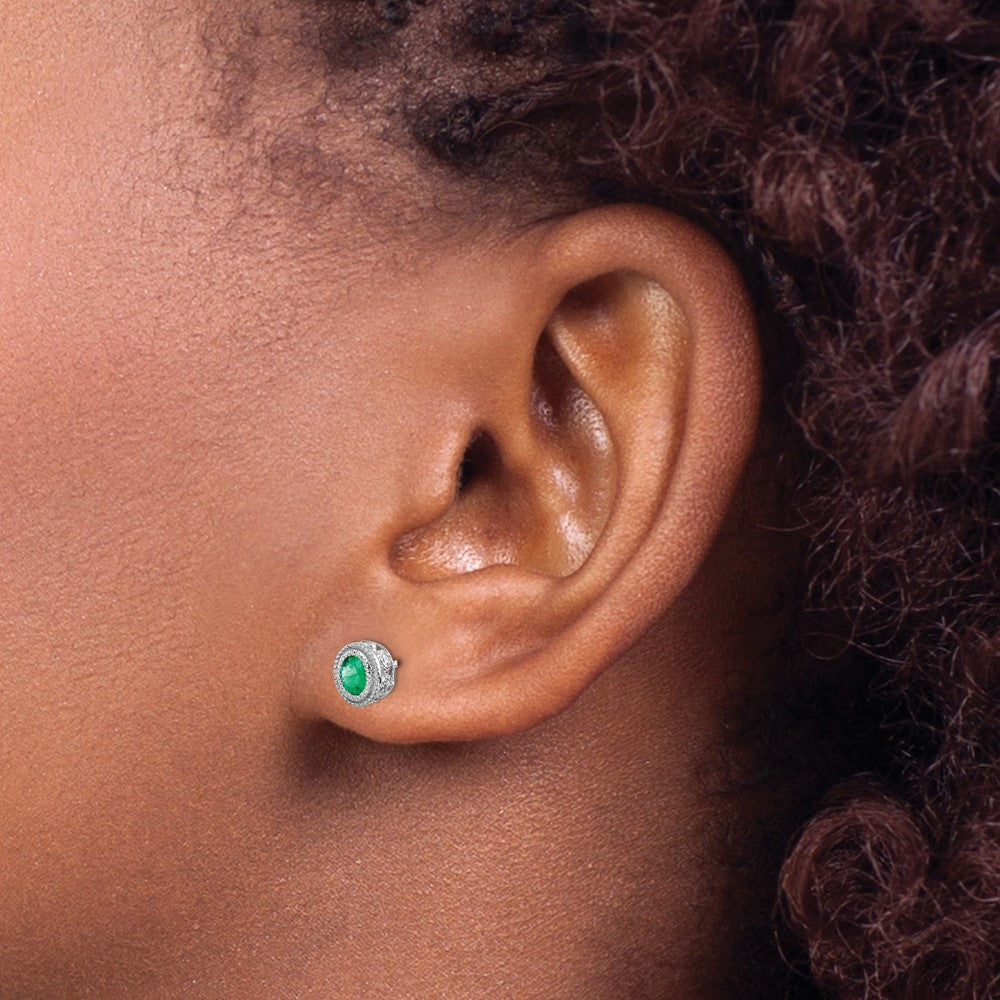 14k White Gold Emerald and Diamond Earrings