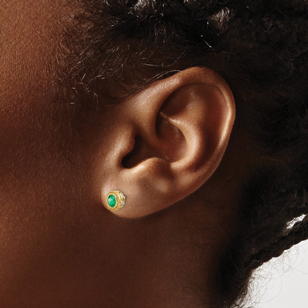 14k Emerald and Diamond Earrings