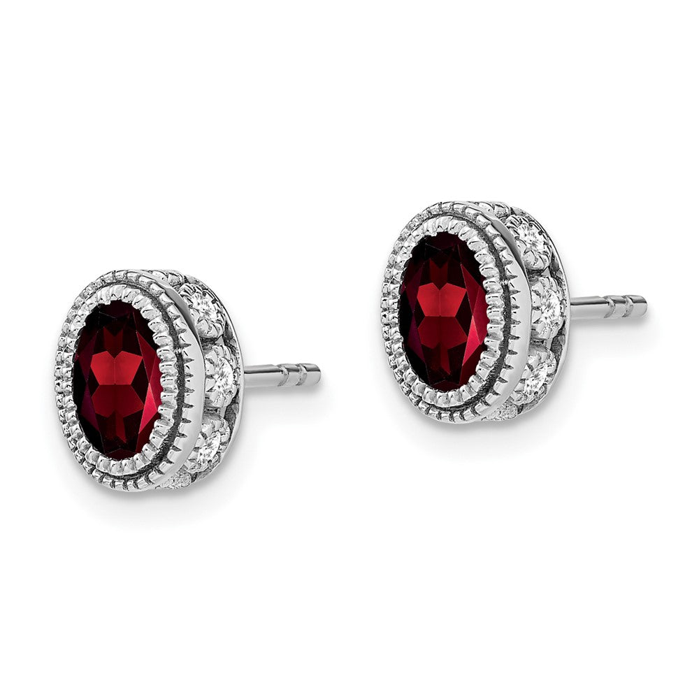 14k White Gold Oval Garnet and Diamond Earrings