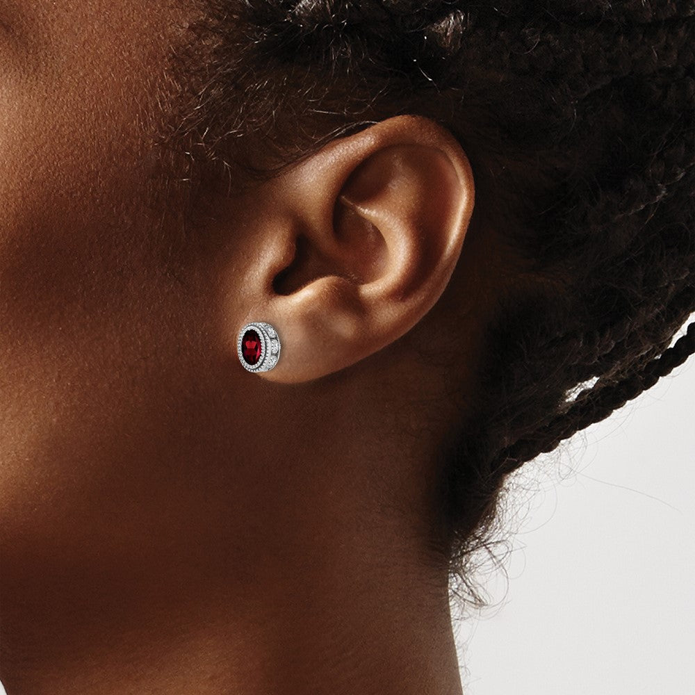 14k White Gold Oval Garnet and Diamond Earrings
