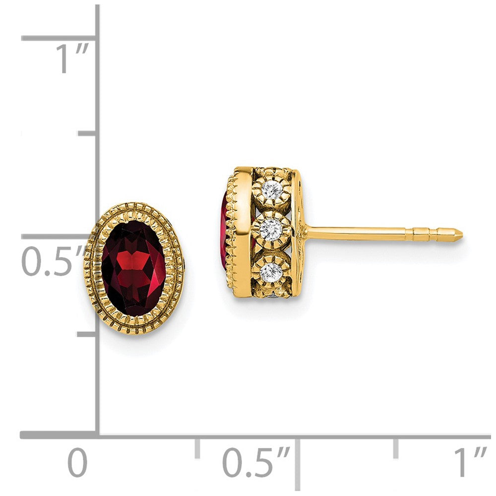 14k Oval Garnet and Diamond Earrings