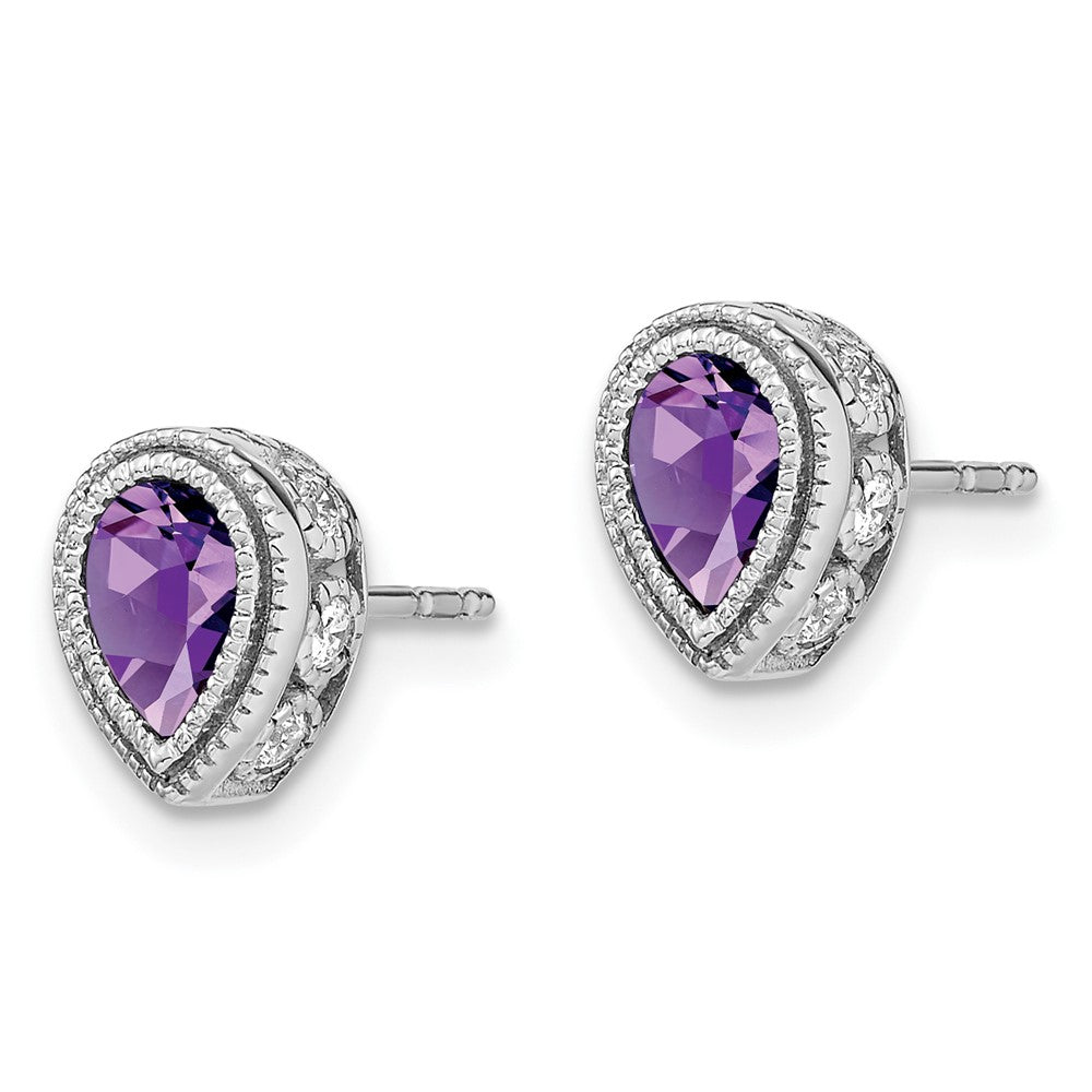 14k White Gold Pear Amethyst and Diamond Earrings