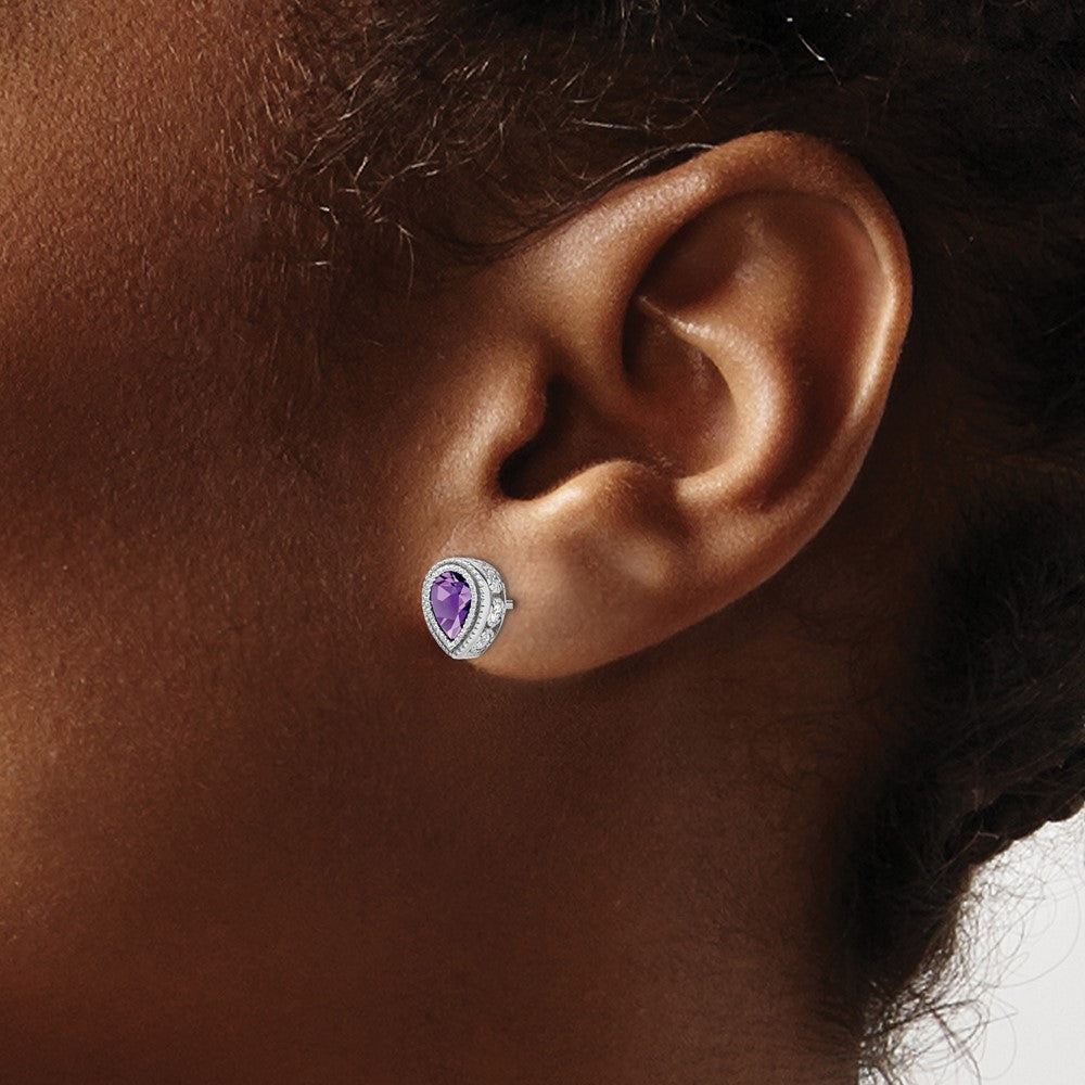 14k White Gold Pear Amethyst and Diamond Earrings