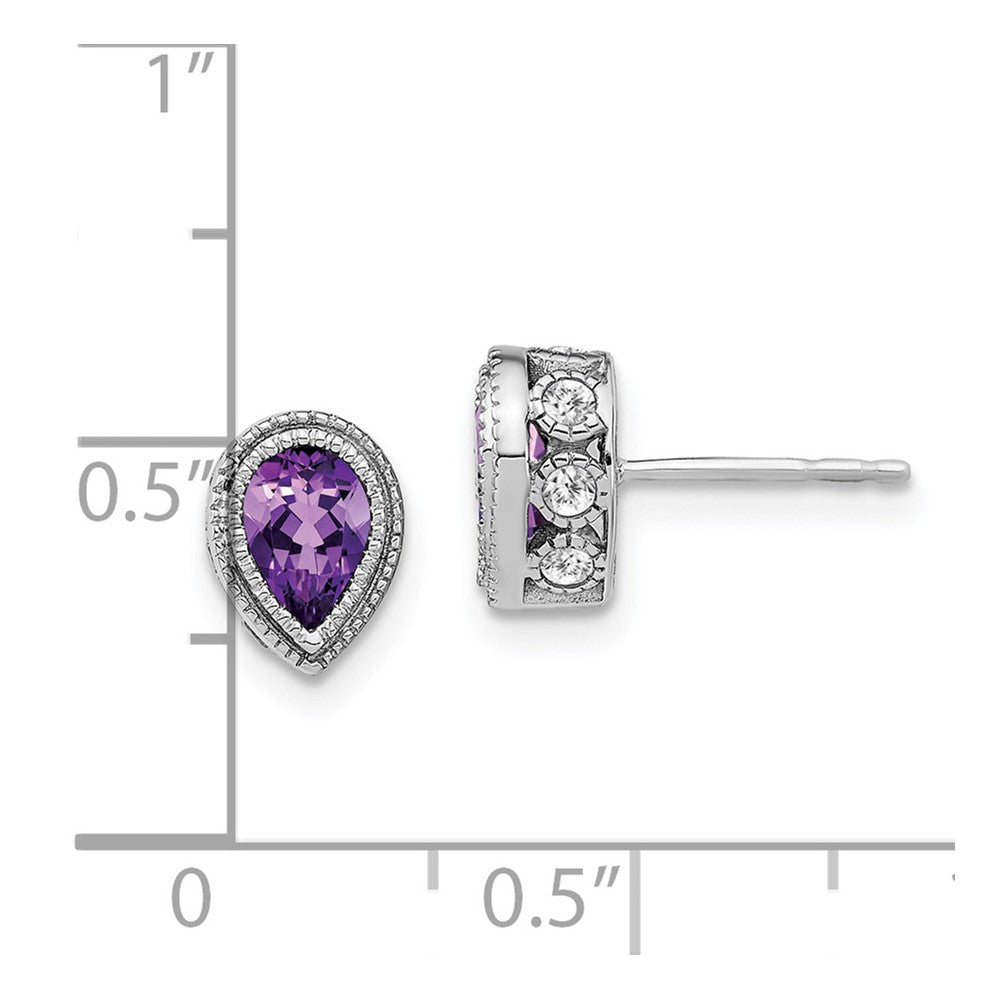 14k White Gold Pear Amethyst and Diamond Earrings