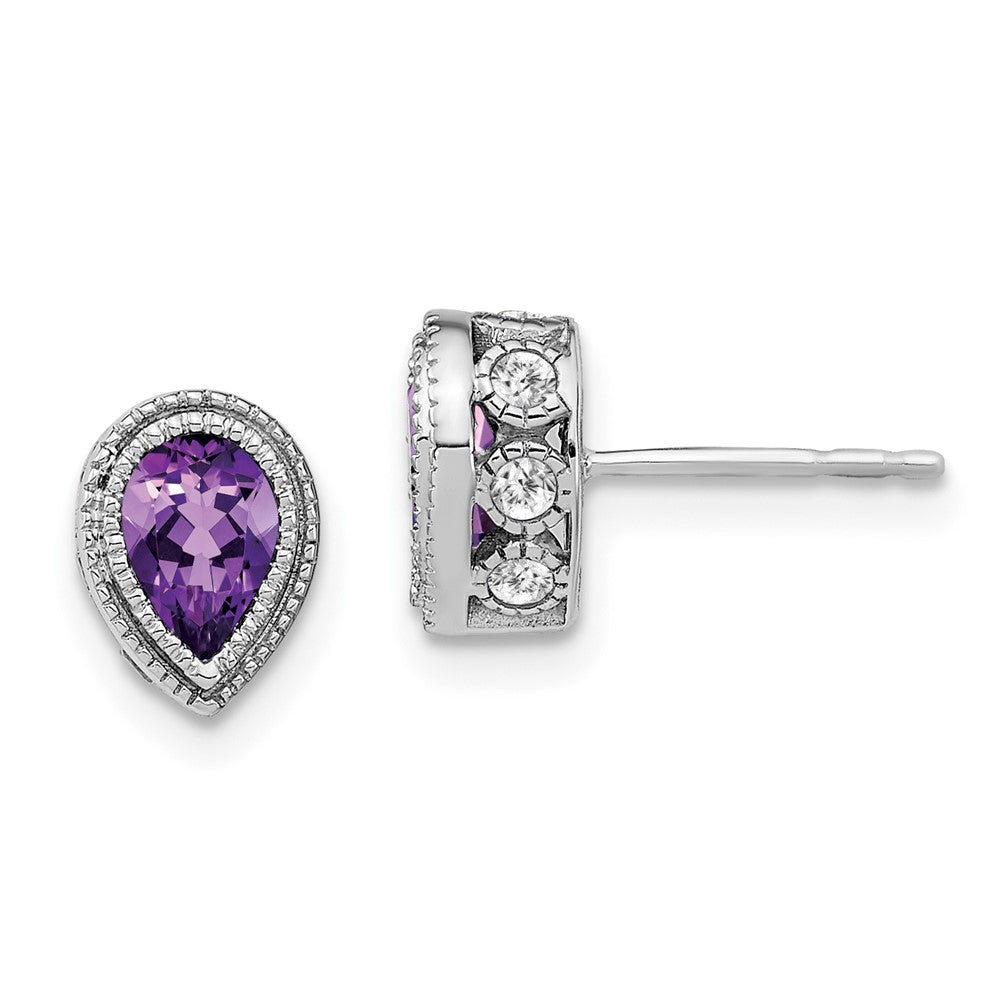 14k White Gold Pear Amethyst and Diamond Earrings