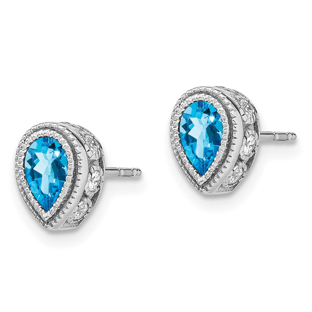 14k White Gold Pear Blue Topaz and Diamond Earrings