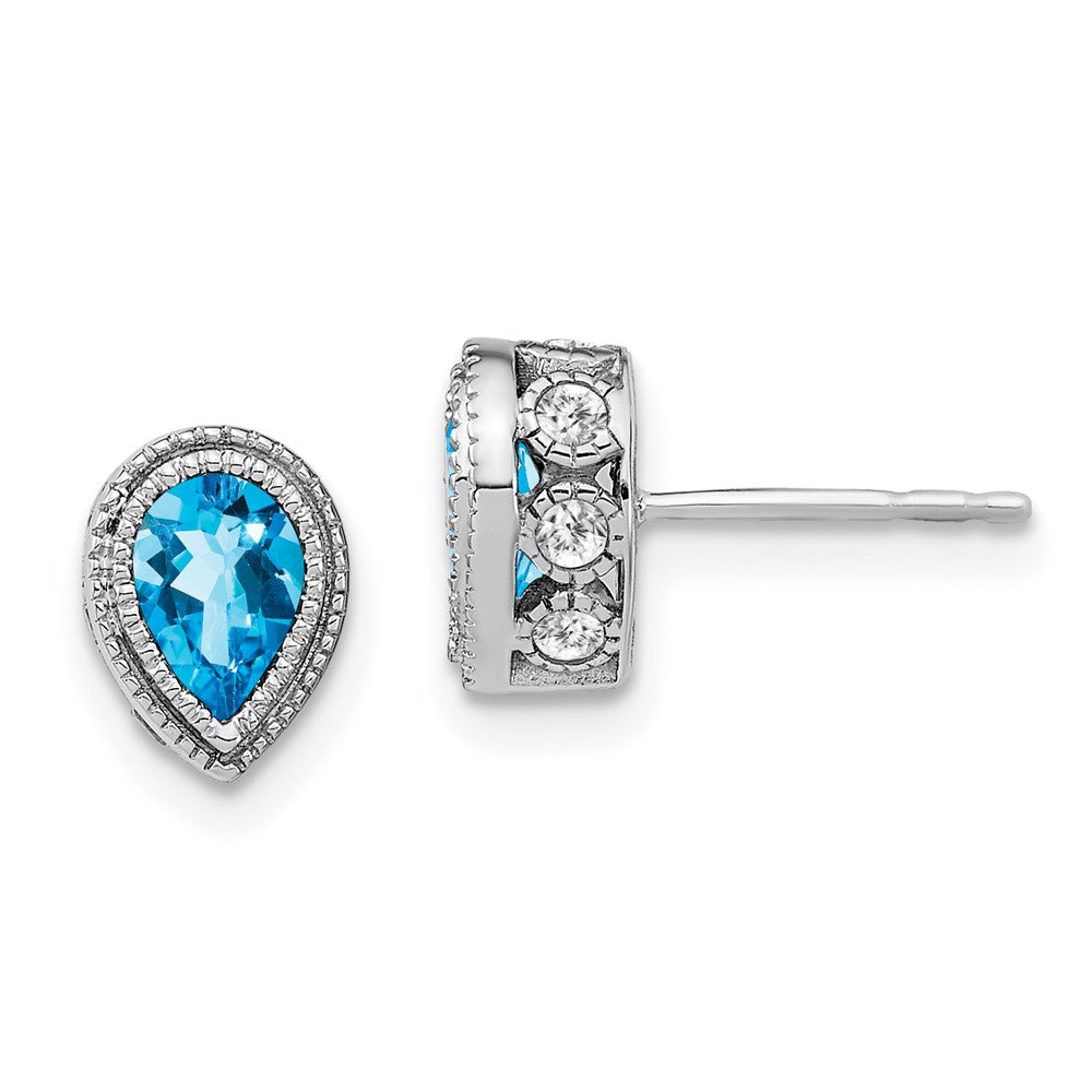 14k White Gold Pear Blue Topaz and Diamond Earrings