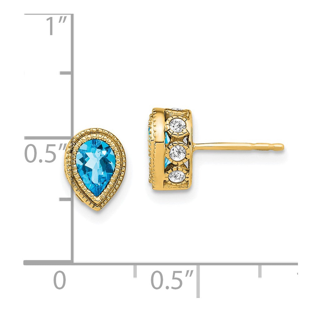 14k Pear Blue Topaz and Diamond Earrings