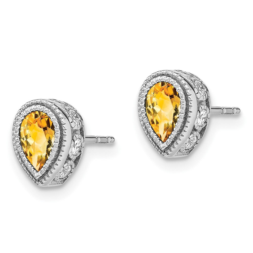 14k White Gold Pear Citrine and Diamond Earrings