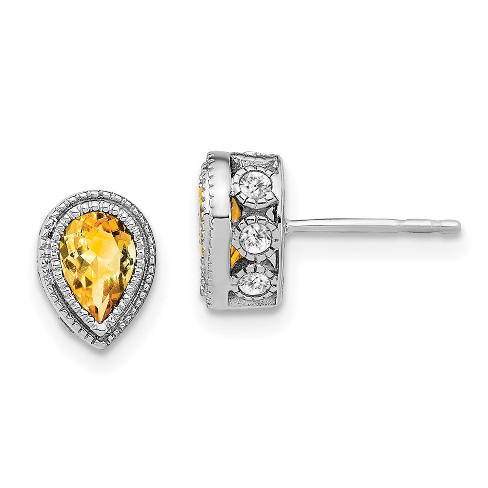 14k White Gold Pear Citrine and Diamond Earrings