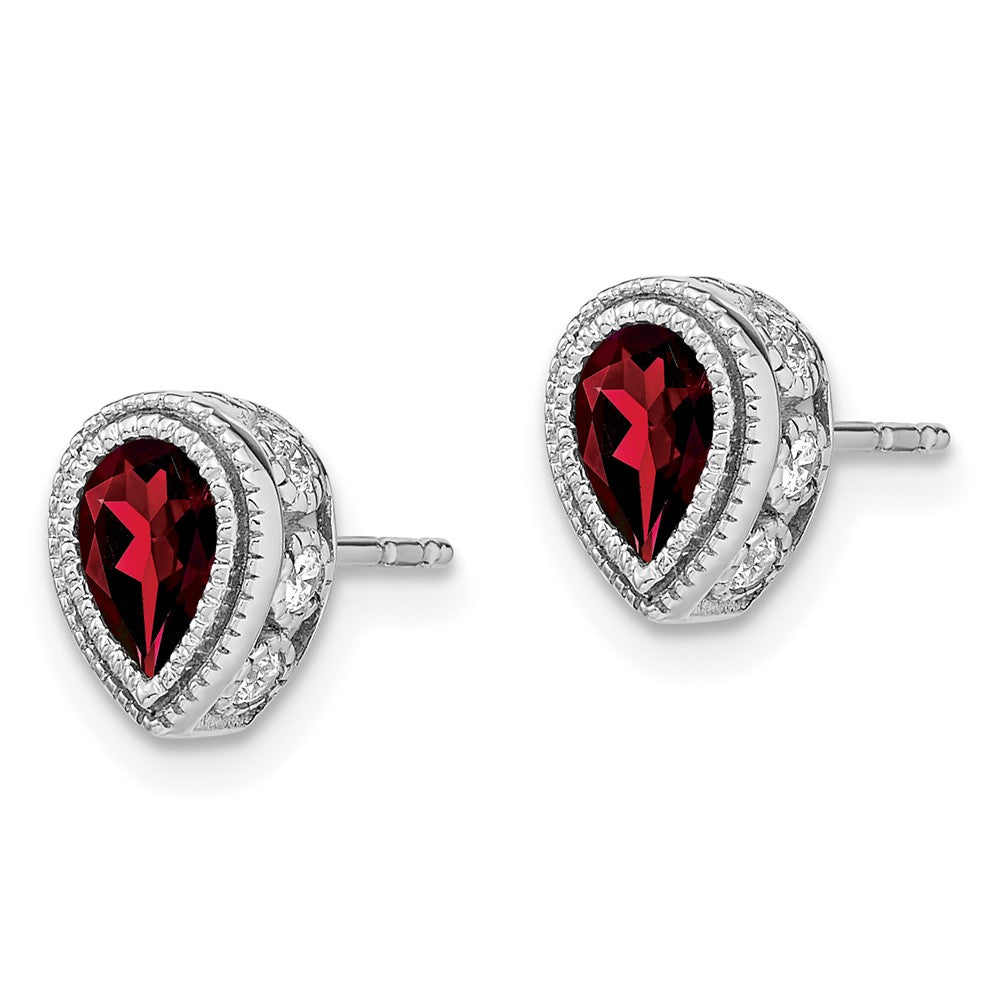 14k White Gold Pear Garnet and Diamond Earrings