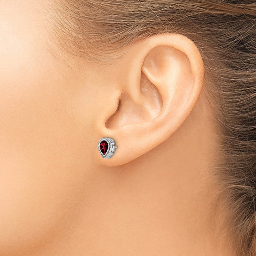 14k White Gold Pear Garnet and Diamond Earrings
