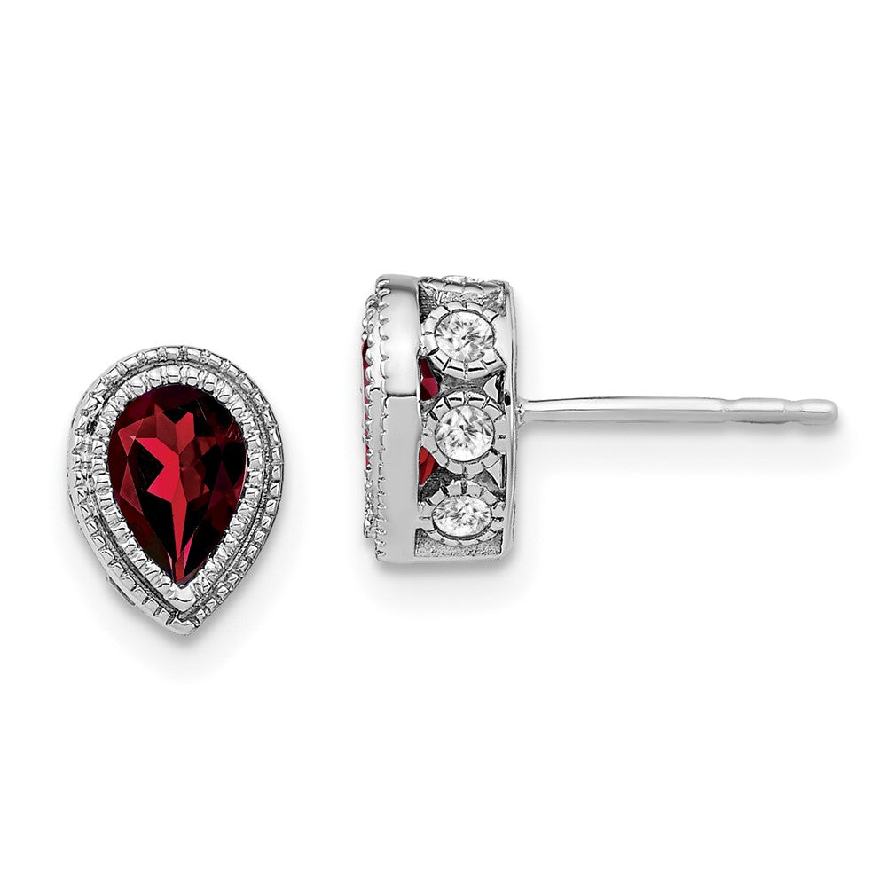 14k White Gold Pear Garnet and Diamond Earrings