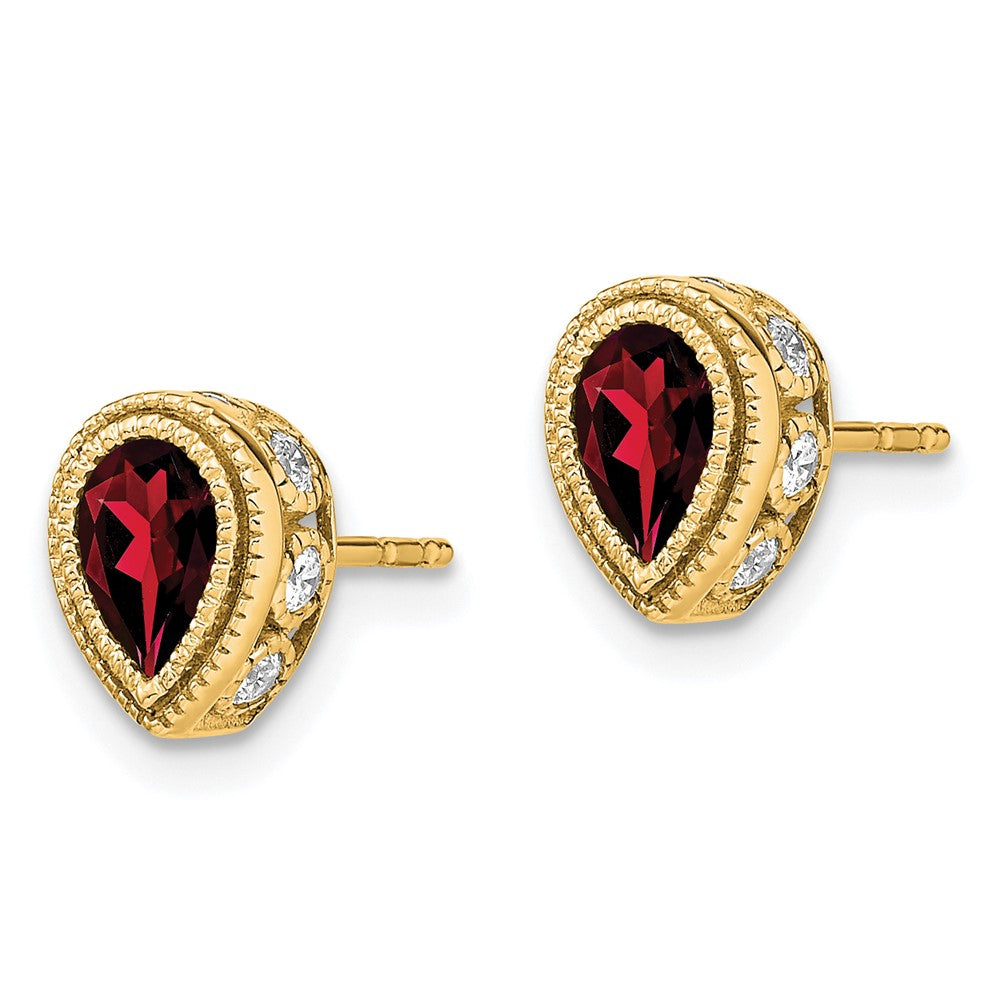 14k Pear Garnet and Diamond Earrings