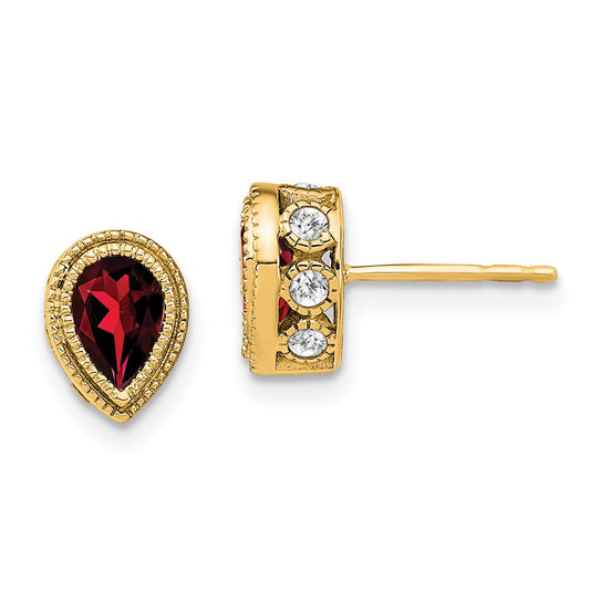 14k Pear Garnet and Diamond Earrings