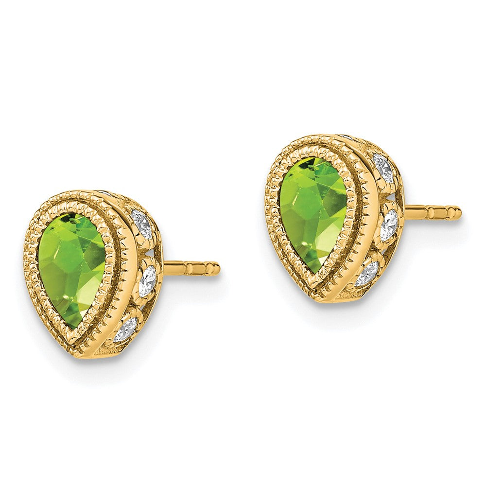 14k Pear Peridot and Diamond Earrings