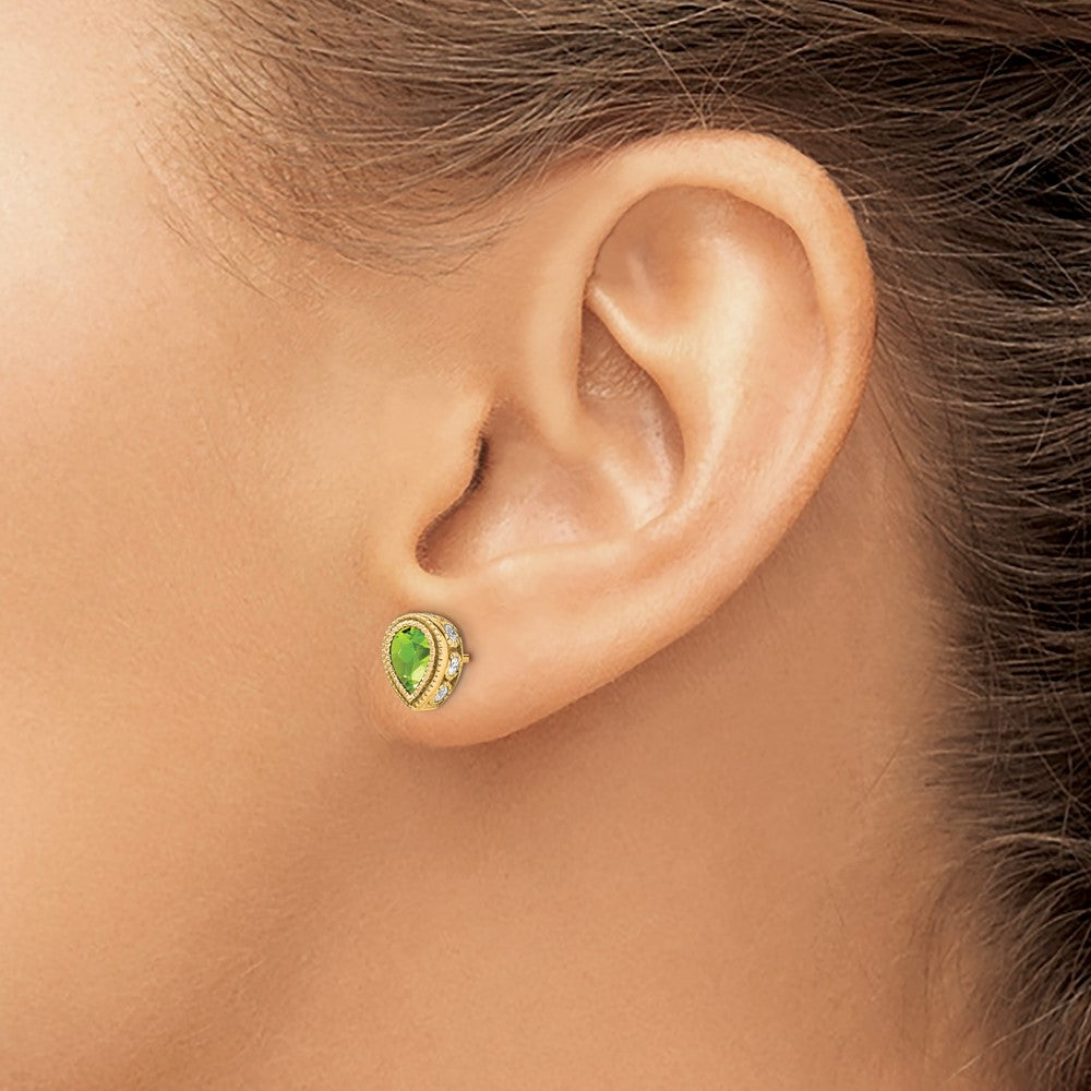 14k Pear Peridot and Diamond Earrings