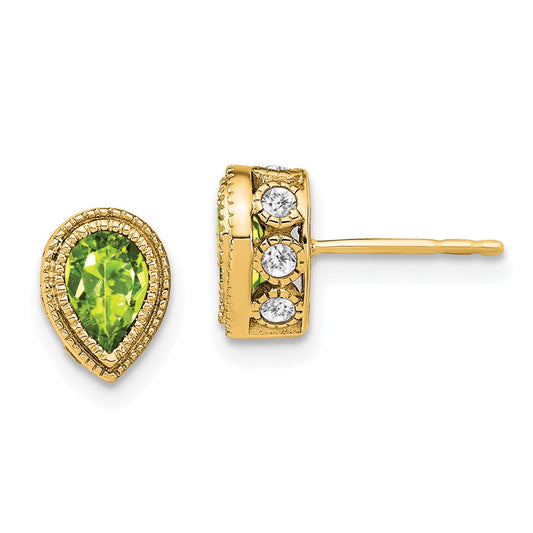 14k Pear Peridot and Diamond Earrings